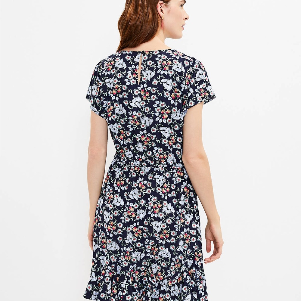 LOFT Navy Floral Mini Dress - Picture 2 of 9